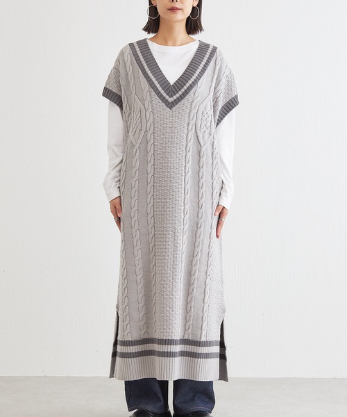 BONbazaar（ボンバザール）の「★OT★チルデンベストワンピース（ワンピース・レディース・オフホワイト/グレイッシュベージュ・FREE）」の12枚目の写真