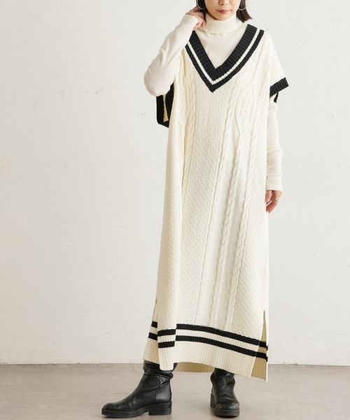 BONbazaar（ボンバザール）の「★OT★チルデンベストワンピース（ワンピース・レディース・オフホワイト/グレイッシュベージュ・FREE）」の14枚目の写真