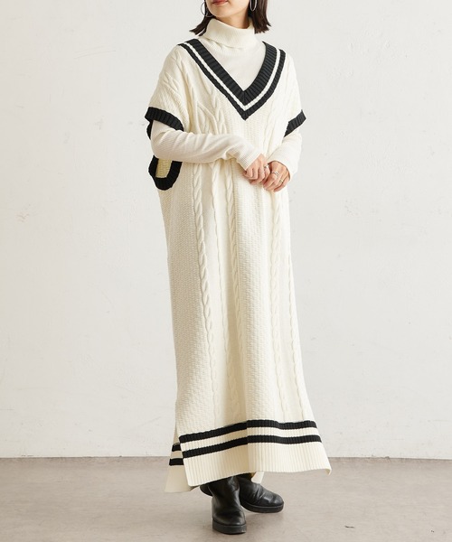 BONbazaar（ボンバザール）の「★OT★チルデンベストワンピース（ワンピース・レディース・オフホワイト/グレイッシュベージュ・FREE）」の8枚目の写真