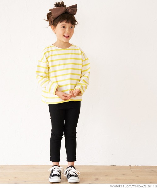 coca（coca）（コカ）の「キッズ 親子お揃い ドロップショルダーボーダープルオーバー（Tシャツ/カットソー・キッズ・パープル/イエロー・100/110/120/130）」の3枚目の写真