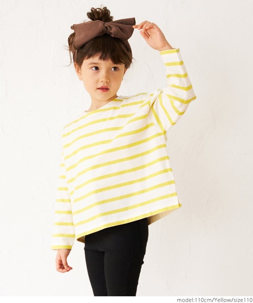 coca（coca）（コカ）の「キッズ 親子お揃い ドロップショルダーボーダープルオーバー（Tシャツ/カットソー・キッズ・パープル/イエロー・100/110/120/130）」の4枚目の写真