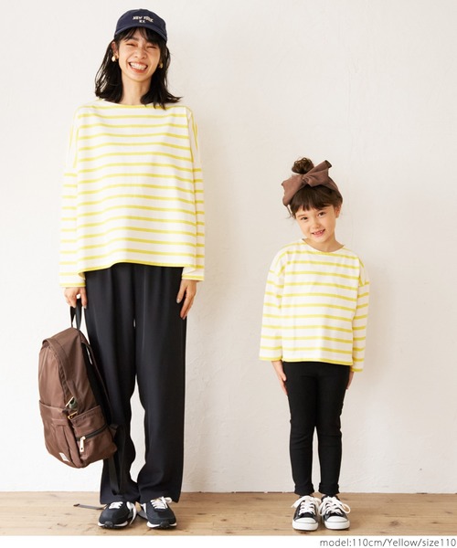 coca（coca）（コカ）の「キッズ 親子お揃い ドロップショルダーボーダープルオーバー（Tシャツ/カットソー・キッズ・パープル/イエロー・100/110/120/130）」の5枚目の写真