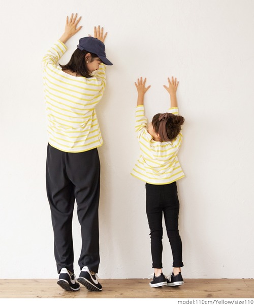 coca（coca）（コカ）の「キッズ 親子お揃い ドロップショルダーボーダープルオーバー（Tシャツ/カットソー・キッズ・パープル/イエロー・100/110/120/130）」の7枚目の写真