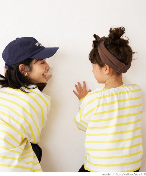 coca（coca）（コカ）の「キッズ 親子お揃い ドロップショルダーボーダープルオーバー（Tシャツ/カットソー・キッズ・パープル/イエロー・100/110/120/130）」の8枚目の写真