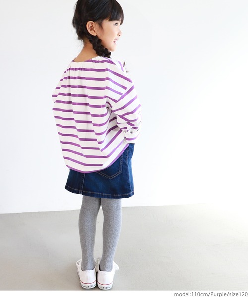 coca（coca）（コカ）の「キッズ 親子お揃い ドロップショルダーボーダープルオーバー（Tシャツ/カットソー・キッズ・パープル/イエロー・100/110/120/130）」の10枚目の写真