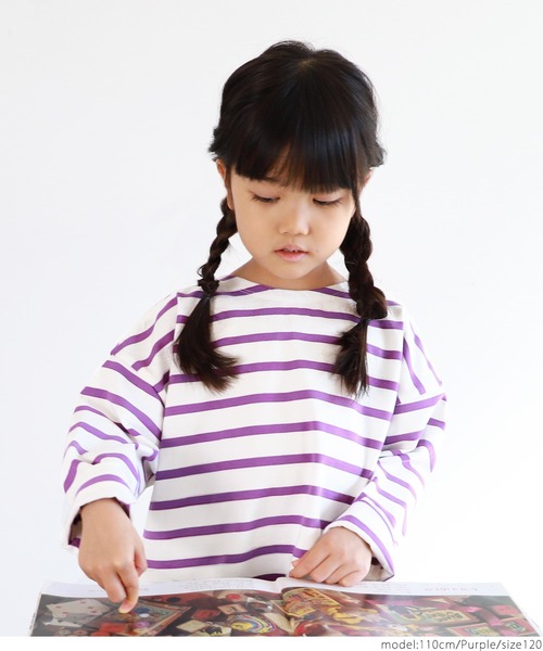 coca（coca）（コカ）の「キッズ 親子お揃い ドロップショルダーボーダープルオーバー（Tシャツ/カットソー・キッズ・パープル/イエロー・100/110/120/130）」の11枚目の写真