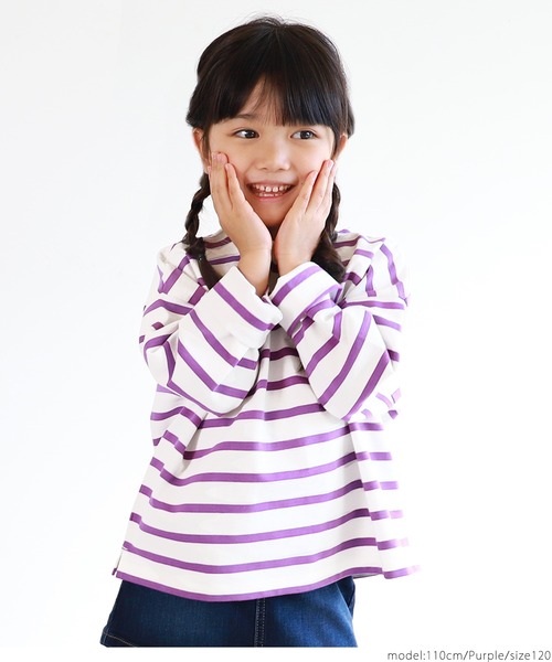 coca（coca）（コカ）の「キッズ 親子お揃い ドロップショルダーボーダープルオーバー（Tシャツ/カットソー・キッズ・パープル/イエロー・100/110/120/130）」の13枚目の写真