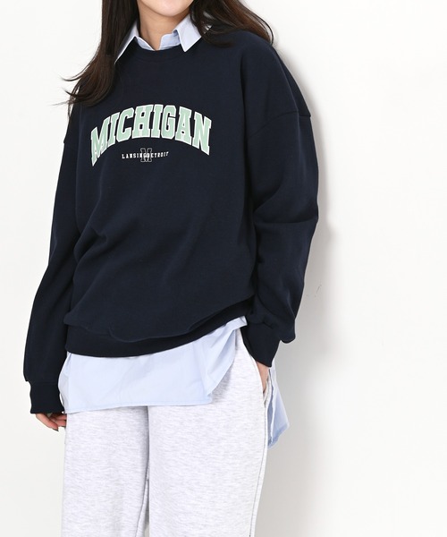 me+em select（ミームセレクト）の「MICHIGANプリントやわらかスウェット（Tシャツ/カットソー・レディース・ネイビー/グレー/クリーム・FREE）」の5枚目の写真