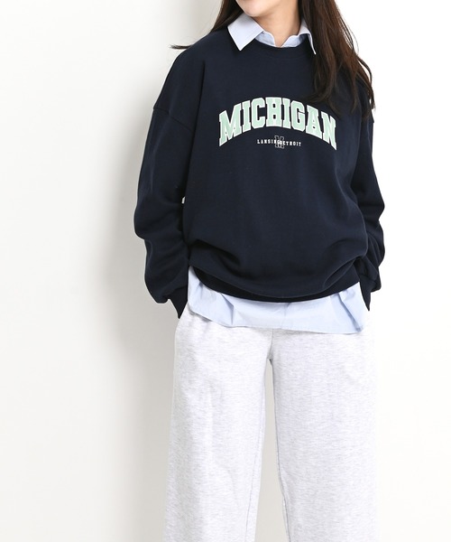 me+em select（ミームセレクト）の「MICHIGANプリントやわらかスウェット（Tシャツ/カットソー・レディース・ネイビー/グレー/クリーム・FREE）」の7枚目の写真