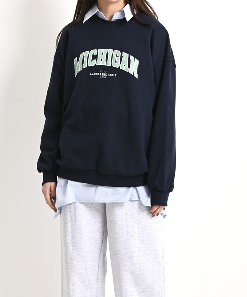 me+em select（ミームセレクト）の「MICHIGANプリントやわらかスウェット（Tシャツ/カットソー・レディース・ネイビー/グレー/クリーム・FREE）」の11枚目の写真