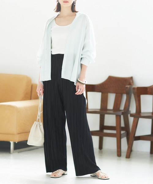 GeeRA(ジーラ)の「セルフカットランダムプリーツパンツ(その他パンツ・レディース・ブラック/グリーン/モカ/ストライプ・SMALL/MEDIUM/LARGE/X-LARGE/XX-LARGE)」の1枚目の写真