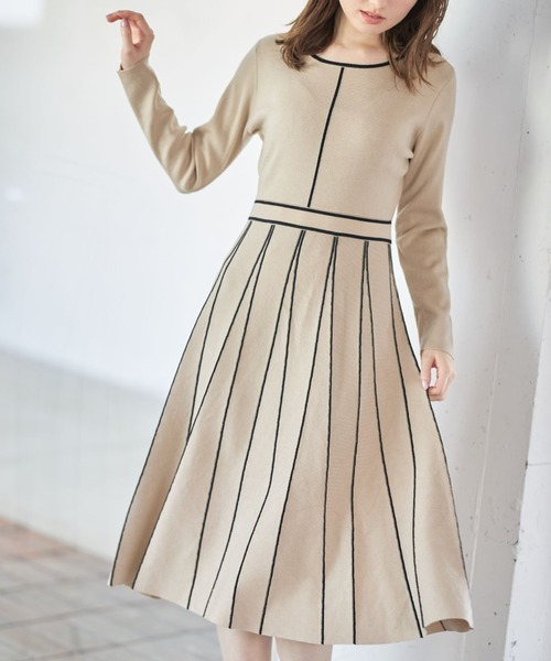 配色ライン入りプリーツライクニットワンピース ワンピース Tocco Closet トッコ クローゼット のファッション通販 Zozotown