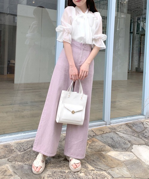 OLIVE des OLIVE（オリーブデオリーブ）の「ダブルフロントシアーブラウス（シャツ/ブラウス・レディース・ブラック/ベージュ/オフホワイト・FREE）」の4枚目の写真