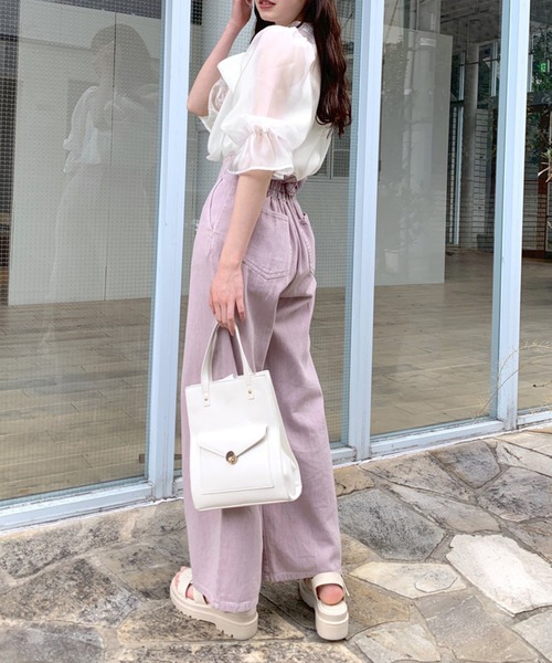 OLIVE des OLIVE（オリーブデオリーブ）の「ダブルフロントシアーブラウス（シャツ/ブラウス・レディース・ブラック/ベージュ/オフホワイト・FREE）」の5枚目の写真