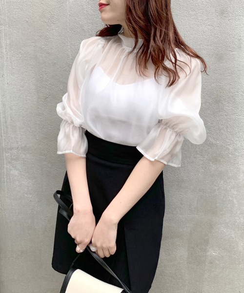 OLIVE des OLIVE（オリーブデオリーブ）の「ダブルフロントシアーブラウス（シャツ/ブラウス・レディース・ブラック/ベージュ/オフホワイト・FREE）」の12枚目の写真