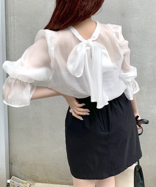 OLIVE des OLIVE（オリーブデオリーブ）の「ダブルフロントシアーブラウス（シャツ/ブラウス・レディース・ブラック/ベージュ/オフホワイト・FREE）」の13枚目の写真