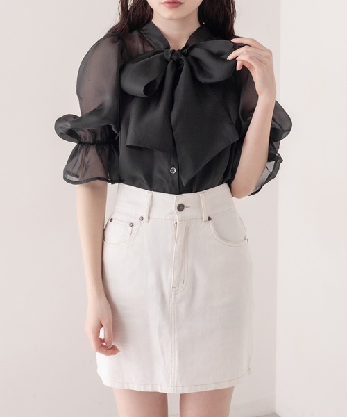 OLIVE des OLIVE（オリーブデオリーブ）の「ダブルフロントシアーブラウス（シャツ/ブラウス・レディース・ブラック/ベージュ/オフホワイト・FREE）」の17枚目の写真