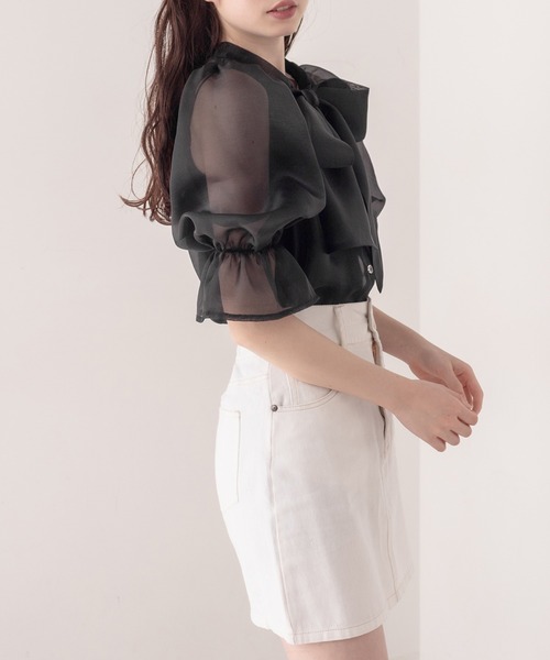 OLIVE des OLIVE（オリーブデオリーブ）の「ダブルフロントシアーブラウス（シャツ/ブラウス・レディース・ブラック/ベージュ/オフホワイト・FREE）」の18枚目の写真