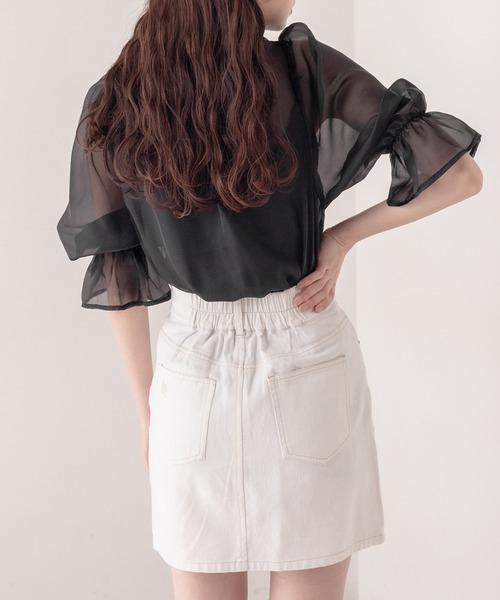 OLIVE des OLIVE（オリーブデオリーブ）の「ダブルフロントシアーブラウス（シャツ/ブラウス・レディース・ブラック/ベージュ/オフホワイト・FREE）」の19枚目の写真