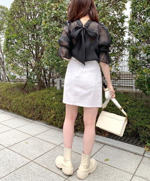 OLIVE des OLIVE（オリーブデオリーブ）の「ダブルフロントシアーブラウス（シャツ/ブラウス・レディース・ブラック/ベージュ/オフホワイト・FREE）」の21枚目の写真