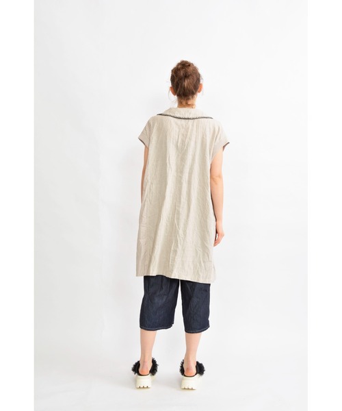 gomme（ゴム）の「フレンチリネン　ノースリーブジャケット（その他アウター・レディース・キナリ/ブラック・MEDIUM）」の8枚目の写真