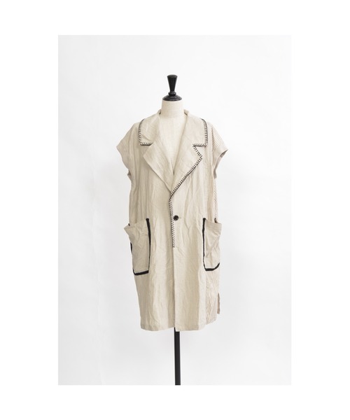 gomme（ゴム）の「フレンチリネン　ノースリーブジャケット（その他アウター・レディース・キナリ/ブラック・MEDIUM）」の13枚目の写真