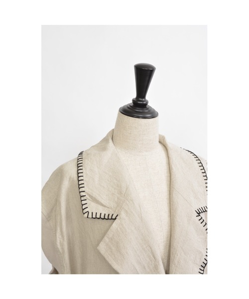 gomme（ゴム）の「フレンチリネン　ノースリーブジャケット（その他アウター・レディース・キナリ/ブラック・MEDIUM）」の6枚目の写真