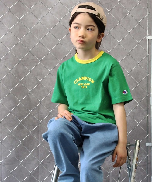Champion（チャンピオン）の「【Champion】リンガーＴシャツ（Tシャツ/カットソー・キッズ・ホワイト/ブルー/グリーン・120/140/130/105）」の3枚目の写真