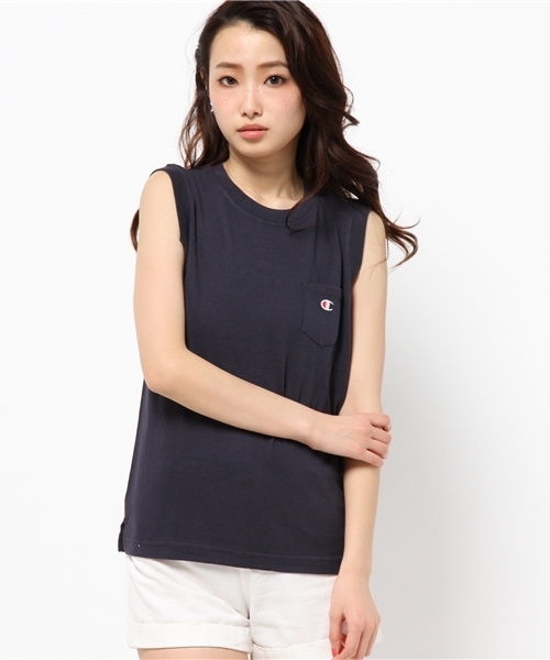 Champion(チャンピオン)の「【Gina掲載】【カタログ掲載】(CHAMPION/ROSEBUD) CWSF331 20S/1 JERSEY SLEEVELESS POCKET TEE(Tシャツ/カットソー・レディース・ホワイト/グレー/イエロー/ブラック/ネイビー/ラベンダー・S/M)」の4枚目の写真