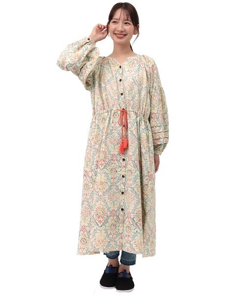 チチカカ（チチカカ）の「ボタニダマスク ブロックプリントワンピース（シャツワンピース・レディース・アイボリー/ブラウン/ライトブルー・FREE）」の13枚目の写真