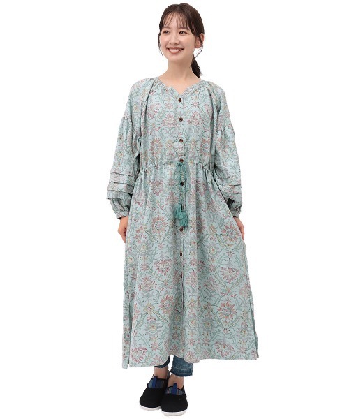 チチカカ（チチカカ）の「ボタニダマスク ブロックプリントワンピース（シャツワンピース・レディース・アイボリー/ブラウン/ライトブルー・FREE）」の14枚目の写真