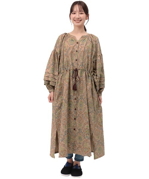 チチカカ（チチカカ）の「ボタニダマスク ブロックプリントワンピース（シャツワンピース・レディース・アイボリー/ブラウン/ライトブルー・FREE）」の12枚目の写真