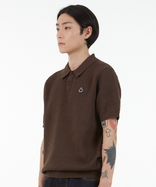 LMCの「【LMC】MESH KNIT POLO SHIRT / エルエムシー メッシュ ニット ワンポイントロゴ ポロシャツ(ポロシャツ・メンズ・クリーム/ブラウン・MEDIUM/LARGE)」の6枚目の写真