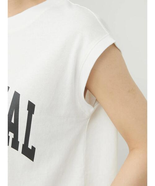 Green　Parks（グリーンパークス）の「フレンチスリーブカレッジロゴTシャツ（Tシャツ/カットソー・レディース・ブラック/オフホワイト/ベージュ・FREE）」の4枚目の写真