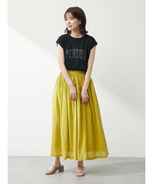 Green　Parks（グリーンパークス）の「フレンチスリーブカレッジロゴTシャツ（Tシャツ/カットソー・レディース・ブラック/オフホワイト/ベージュ・FREE）」の7枚目の写真