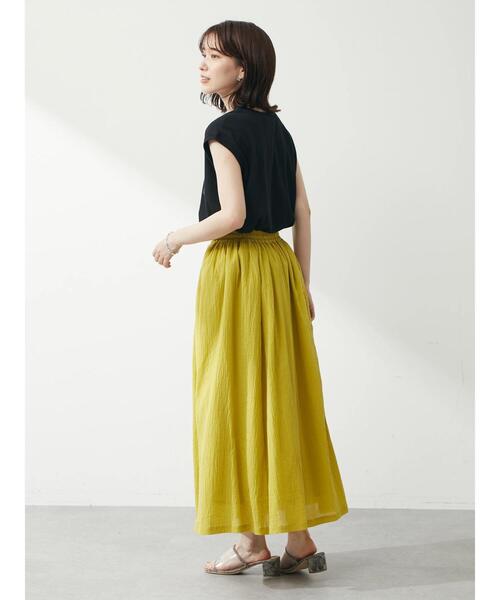 Green　Parks（グリーンパークス）の「フレンチスリーブカレッジロゴTシャツ（Tシャツ/カットソー・レディース・ブラック/オフホワイト/ベージュ・FREE）」の5枚目の写真