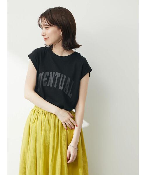 Green　Parks（グリーンパークス）の「フレンチスリーブカレッジロゴTシャツ（Tシャツ/カットソー・レディース・ブラック/オフホワイト/ベージュ・FREE）」の12枚目の写真