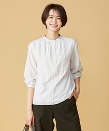 ストライプ&チェック バンドカラー カットソー