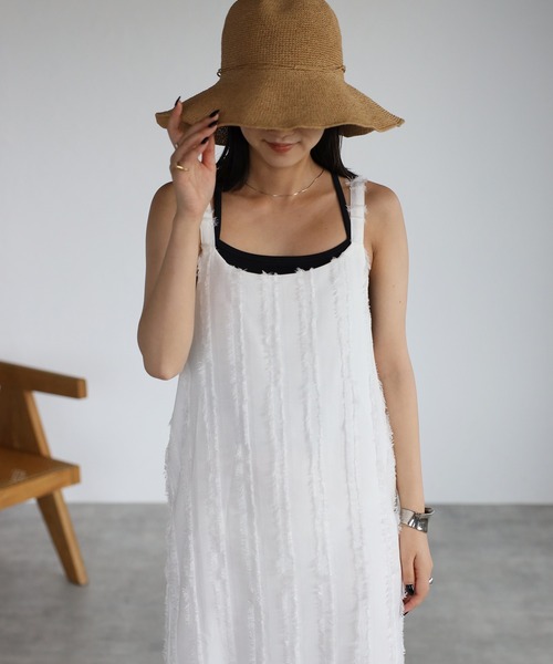 Bonjour Sagan（ボンジュールサガン）の「フリンジストライプキャミワンピース（ワンピース・レディース・オフホワイト・FREE）」の14枚目の写真