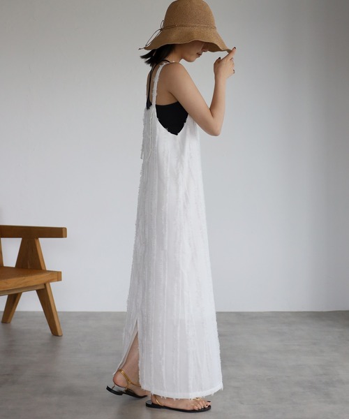 Bonjour Sagan（ボンジュールサガン）の「フリンジストライプキャミワンピース（ワンピース・レディース・オフホワイト・FREE）」の7枚目の写真