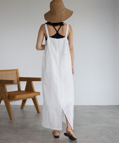 Bonjour Sagan（ボンジュールサガン）の「フリンジストライプキャミワンピース（ワンピース・レディース・オフホワイト・FREE）」の3枚目の写真