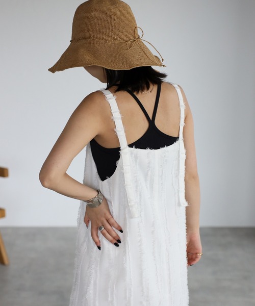 Bonjour Sagan（ボンジュールサガン）の「フリンジストライプキャミワンピース（ワンピース・レディース・オフホワイト・FREE）」の5枚目の写真