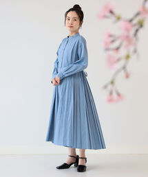 Ray BEAMS | Ray BEAMS / プリーツ キリカエ バンドカラー ワンピース(ワンピース)