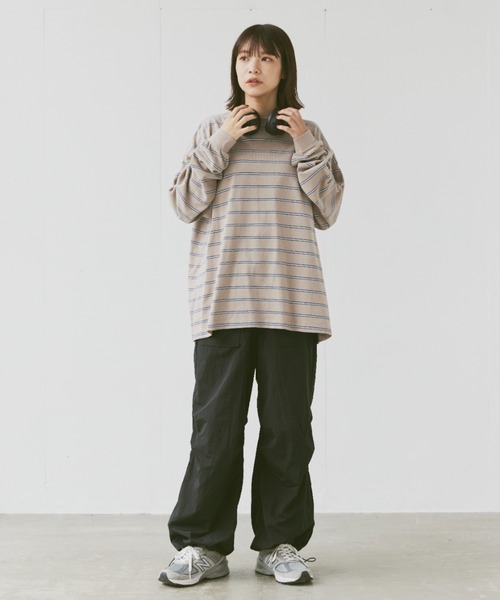 flaner(フラネ)の「Loose mulch border long tee/ルーズマルチボーダーロンT(Tシャツ/カットソー・レディース・ホワイト/ベージュ・MEDIUM/LARGE)」の6枚目の写真