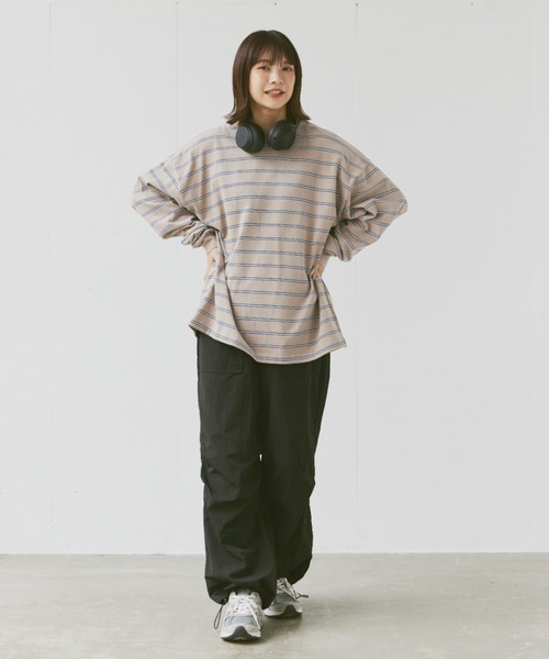 flaner(フラネ)の「Loose mulch border long tee/ルーズマルチボーダーロンT(Tシャツ/カットソー・レディース・ホワイト/ベージュ・MEDIUM/LARGE)」の9枚目の写真
