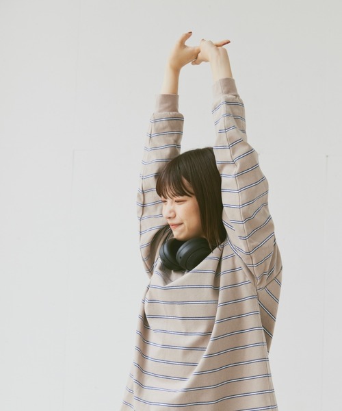 flaner(フラネ)の「Loose mulch border long tee/ルーズマルチボーダーロンT(Tシャツ/カットソー・レディース・ホワイト/ベージュ・MEDIUM/LARGE)」の11枚目の写真