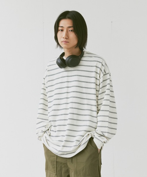 flaner(フラネ)の「Loose mulch border long tee/ルーズマルチボーダーロンT(Tシャツ/カットソー・レディース・ホワイト/ベージュ・MEDIUM/LARGE)」の12枚目の写真