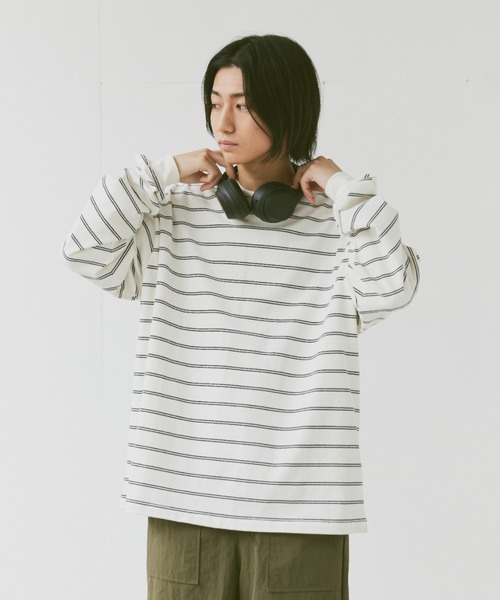 flaner(フラネ)の「Loose mulch border long tee/ルーズマルチボーダーロンT(Tシャツ/カットソー・レディース・ホワイト/ベージュ・MEDIUM/LARGE)」の13枚目の写真