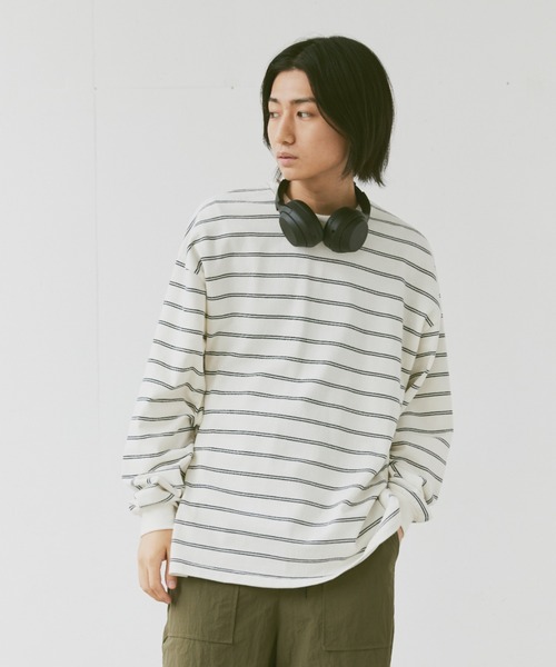 flaner(フラネ)の「Loose mulch border long tee/ルーズマルチボーダーロンT(Tシャツ/カットソー・レディース・ホワイト/ベージュ・MEDIUM/LARGE)」の16枚目の写真