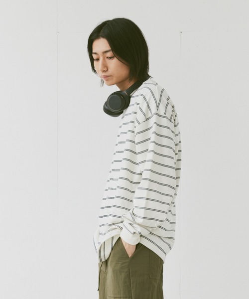 flaner(フラネ)の「Loose mulch border long tee/ルーズマルチボーダーロンT(Tシャツ/カットソー・レディース・ホワイト/ベージュ・MEDIUM/LARGE)」の14枚目の写真